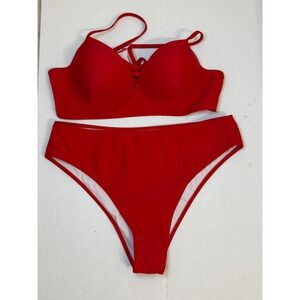 ✨Red Bikini Swimsuit High Waist‎ Laced Up Back Padded Cups XL